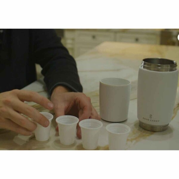 Pour Caddy - Stainless Steel Flask Set- Glory White Shot Cups