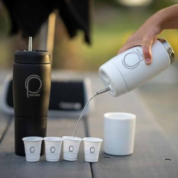 Pour Caddy - Stainless Steel Flask Set- Glory White_ Shadow Black