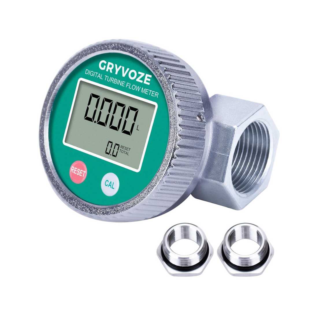 1 Inch Digital Water & Fuel Flow Meter with 3_4 Inch Adapters