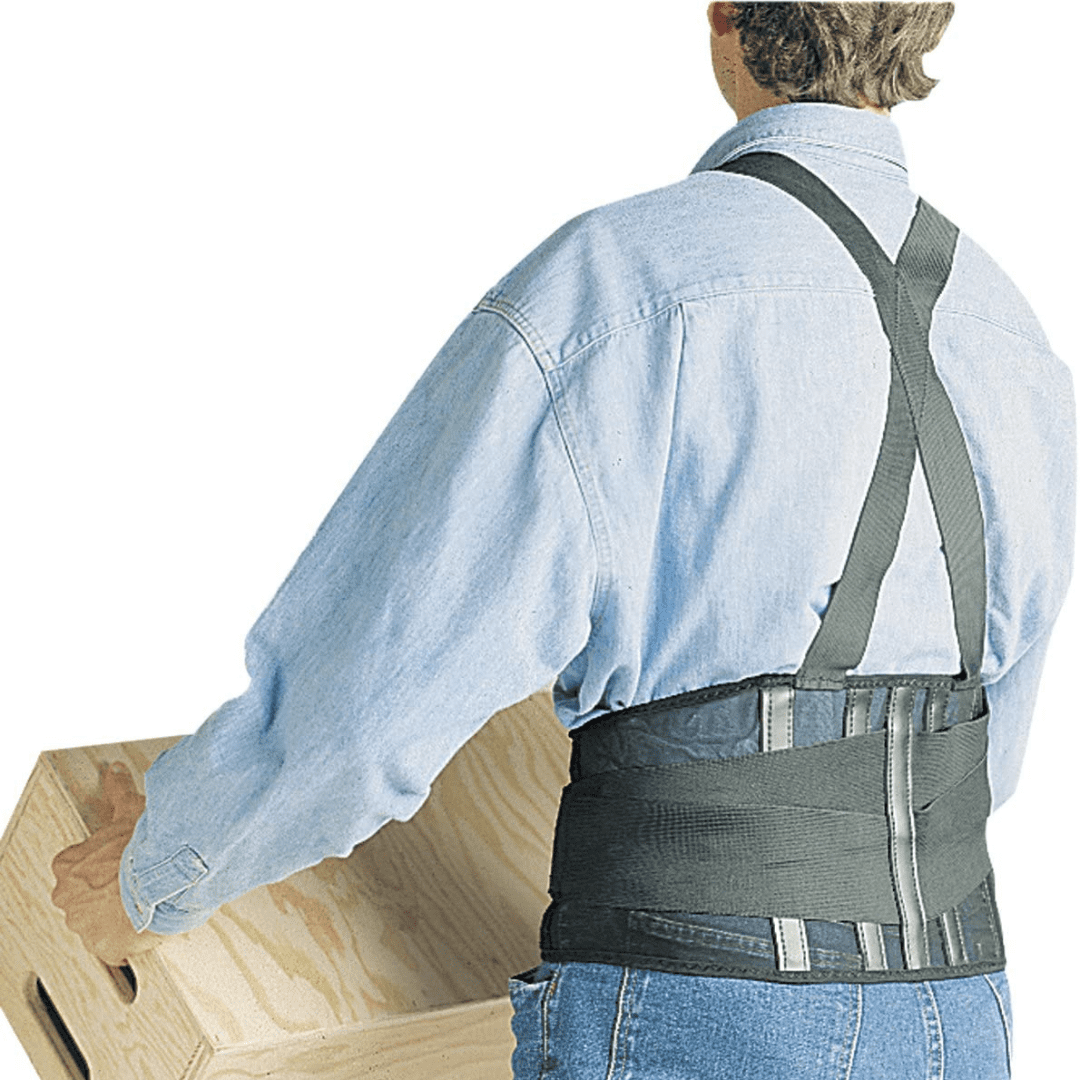 Safety work wear belt positioned for lifting assistance
