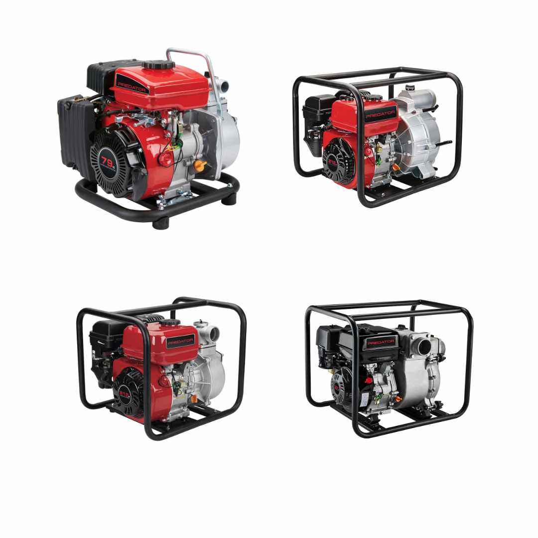 Gas powered water trash pumps for clear water and light debris
