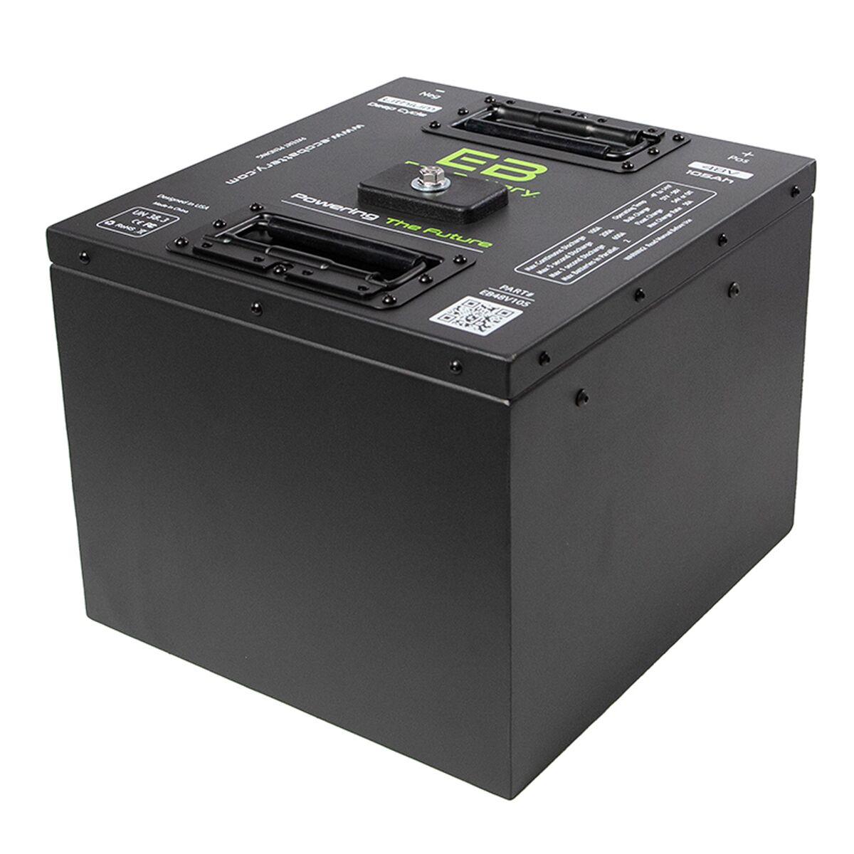 51V 105AH Eco LifePo4 Lithium Battery Bundle with 15A Charger – Thru Hole Style Battery