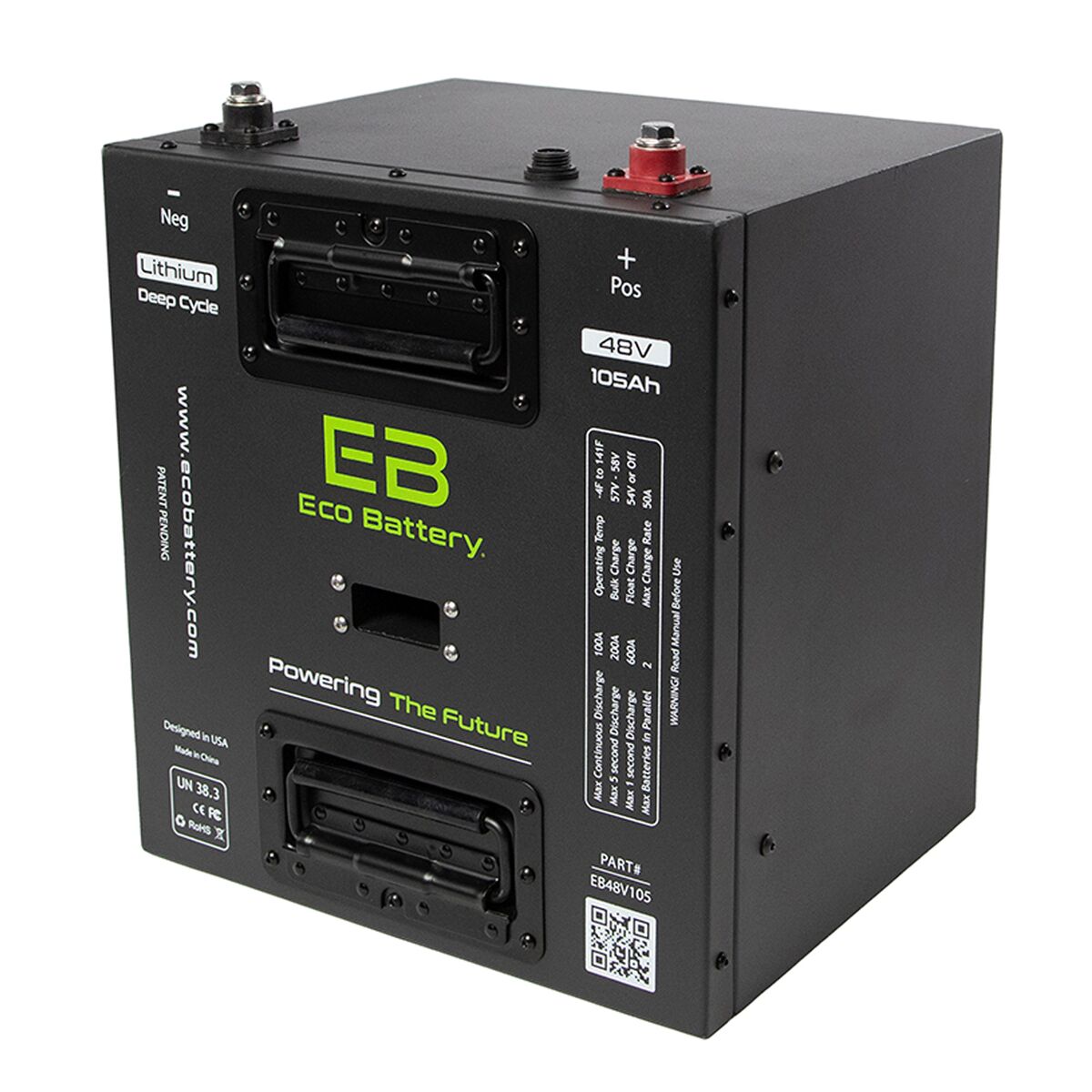 51V 105AH Eco LifePo4 Lithium Battery Bundle with 15A Charger – Thru Hole Style Battery