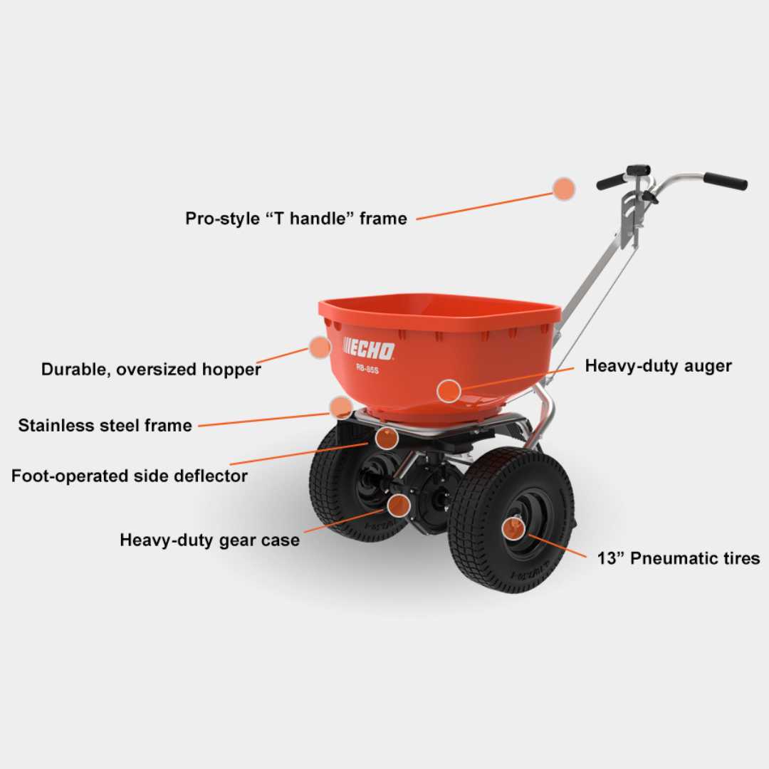 Echo 85 lb. Hopper Capacity Stainless Steel Broadcast Spreader - RB-85S Features