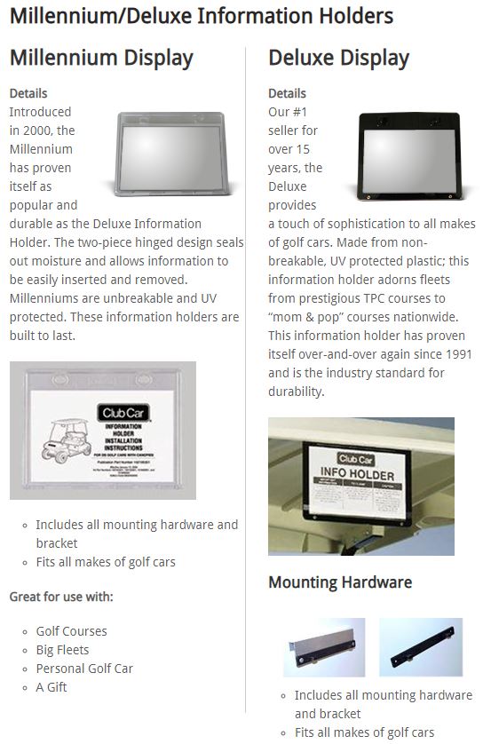 Image of Millennium Golf Cart Information Holder Displays