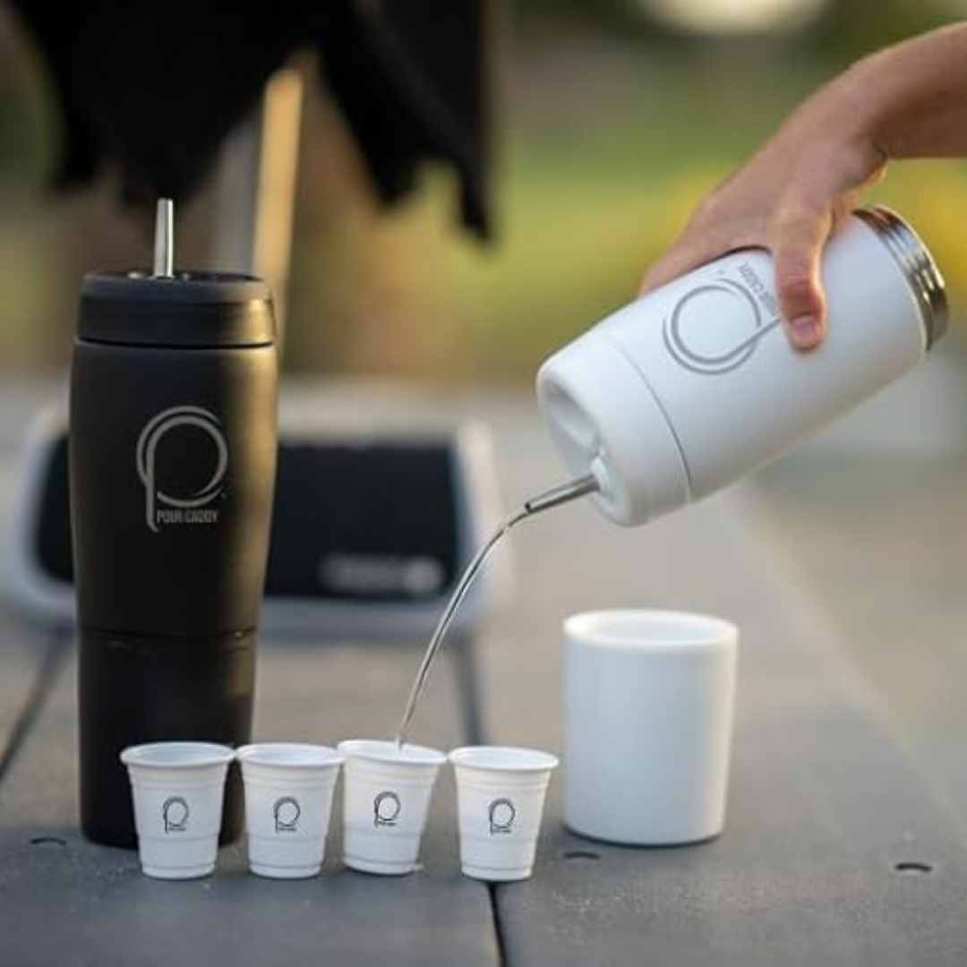 Pour Caddy - Stainless Steel Flask Set- Glory White_ Shadow Black