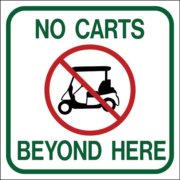 Image of No Carts Beyond Here Traffic Sign in white with green border and text