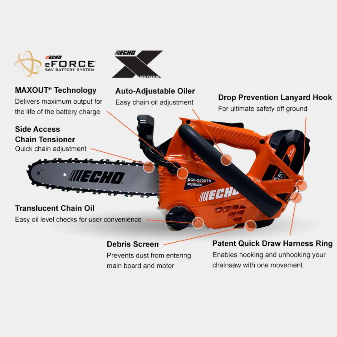 Echo eFORCE® 56V Battery Top Handle 12'' Chainsaw Features
