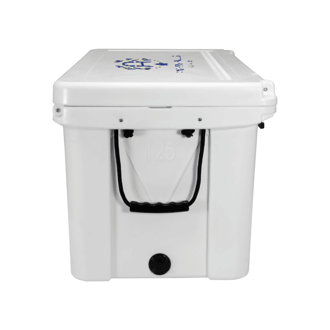 Portable Tournament Cooler with Logo - White - 125 Quart 4