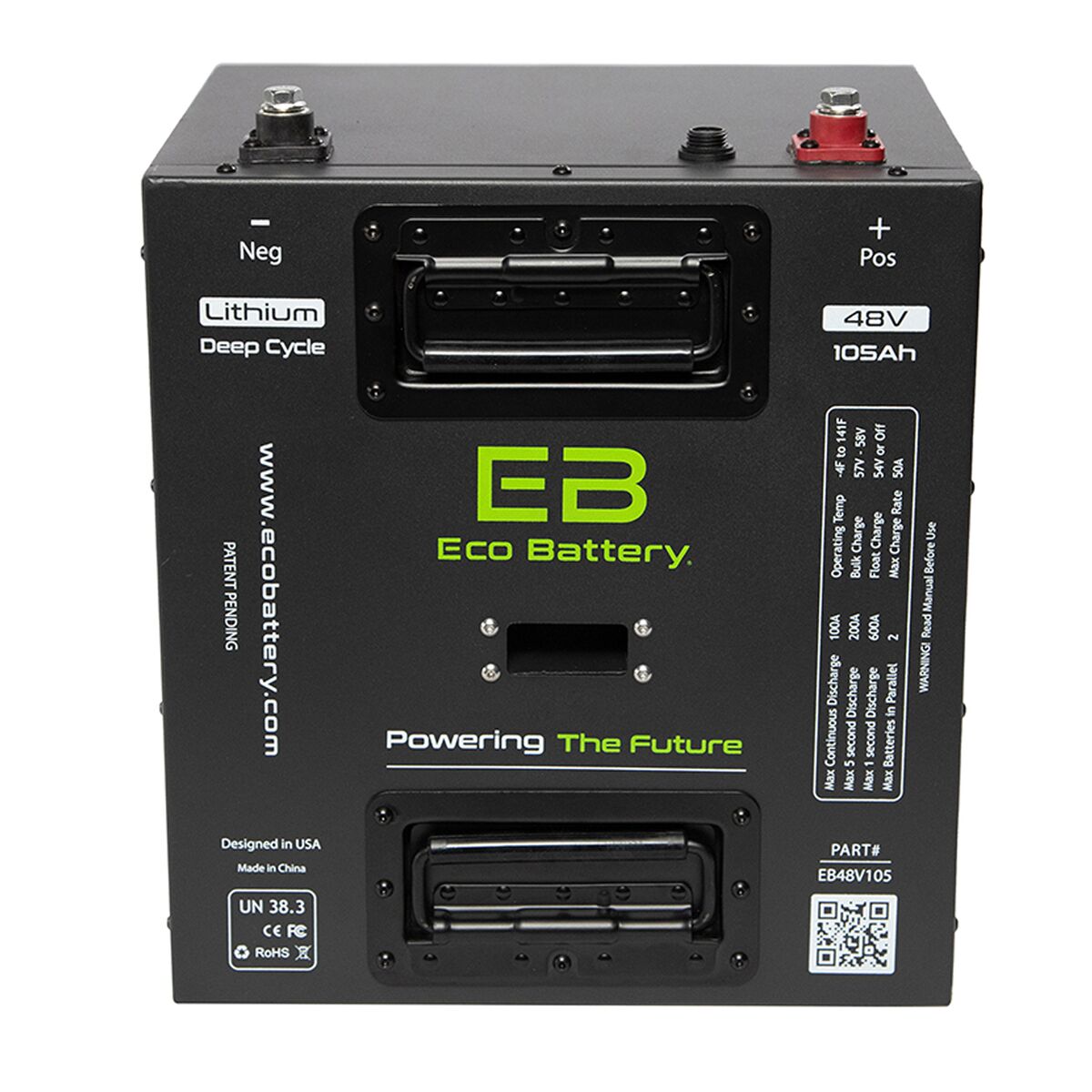 51V 105AH Eco LifePo4 Lithium Battery Bundle with 15A Charger – Thru Hole Style Battery