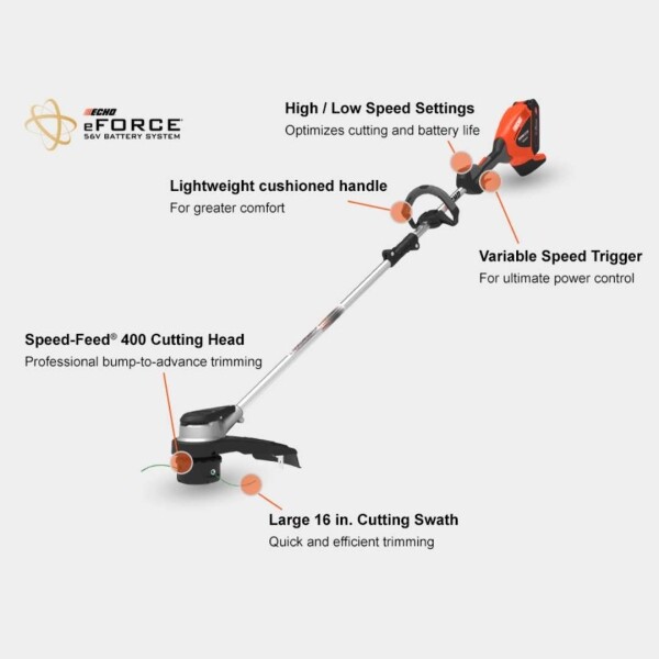 Echo eFORCE® 16 in. Battery Powered String Trimmer - DSRM-2100 Features