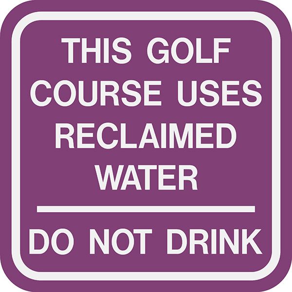 Image of Reclaimed Water Sign in purple with white border and text